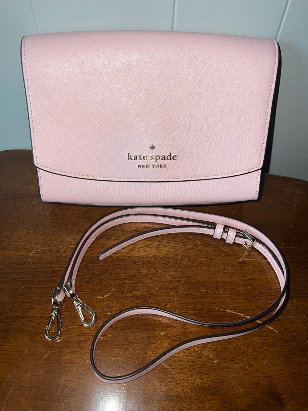 Kate Spade New York Pink Saffiano Leather Small Crossbody Gold Chain Strap
